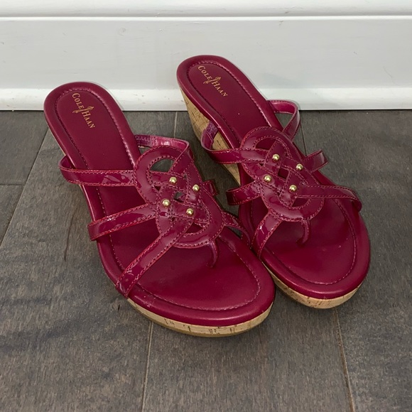Cole Haan Shoes - Cole Haan raspberry patent leather cork wedge sandals